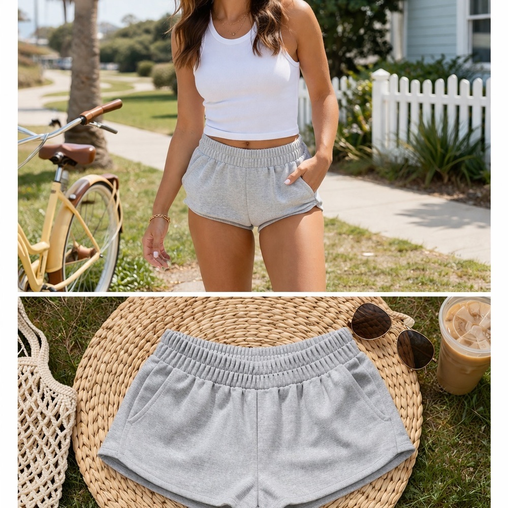 Light Gray Pull-On Lounge Shorts Elastic Waist Wild Fable - Picture 2 of 5